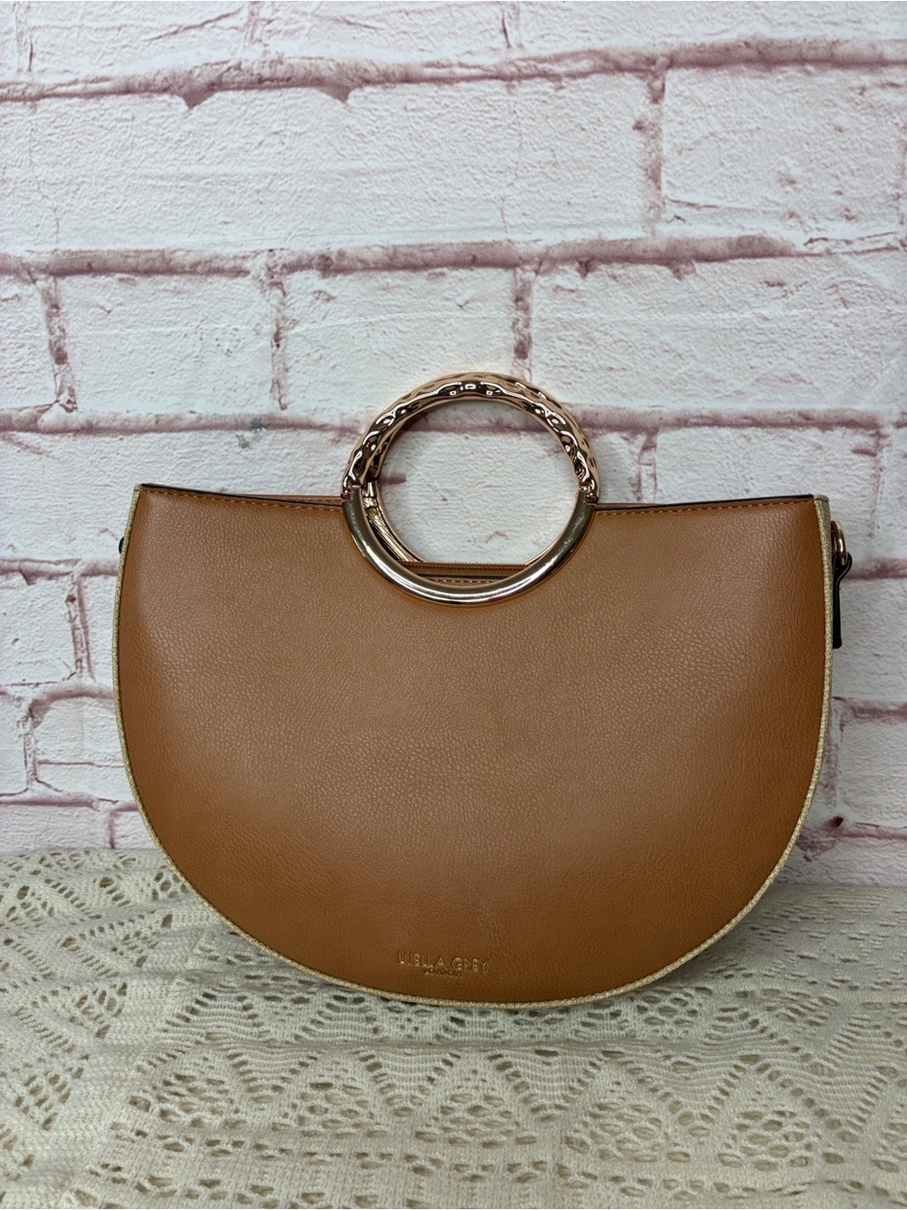 Luella Grey London Tan Vegan Leather Half-Moon Bag Like New
